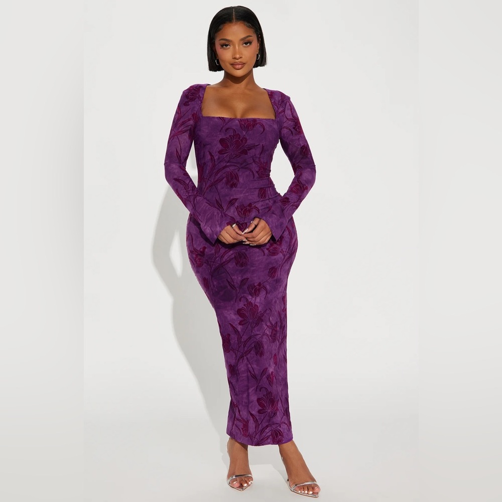 Velvet burnout long sleeve dress
